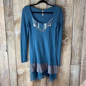💠 FREE PEOPLE | Blue Thermal Layered Sequin Tunic